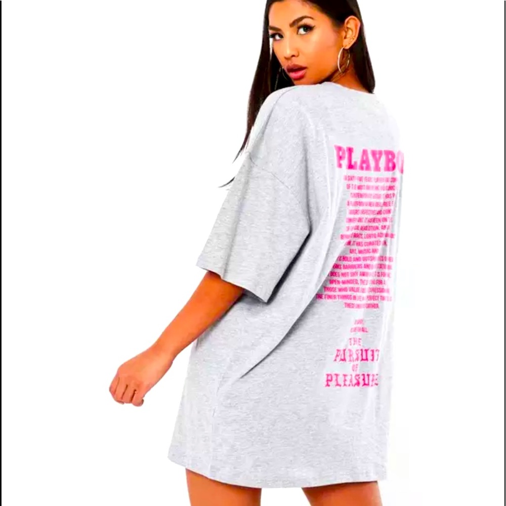 Misguided x Playboy Gray T-shirt Dress